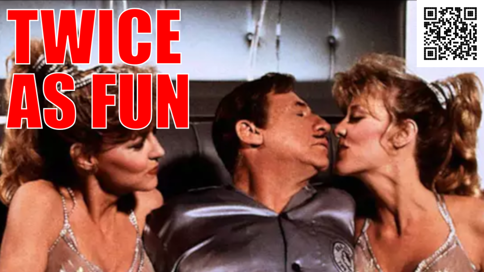 Mel Brooks from Spaceballs in bed with the Doublemint twins - caption: TWICE AS FUN
