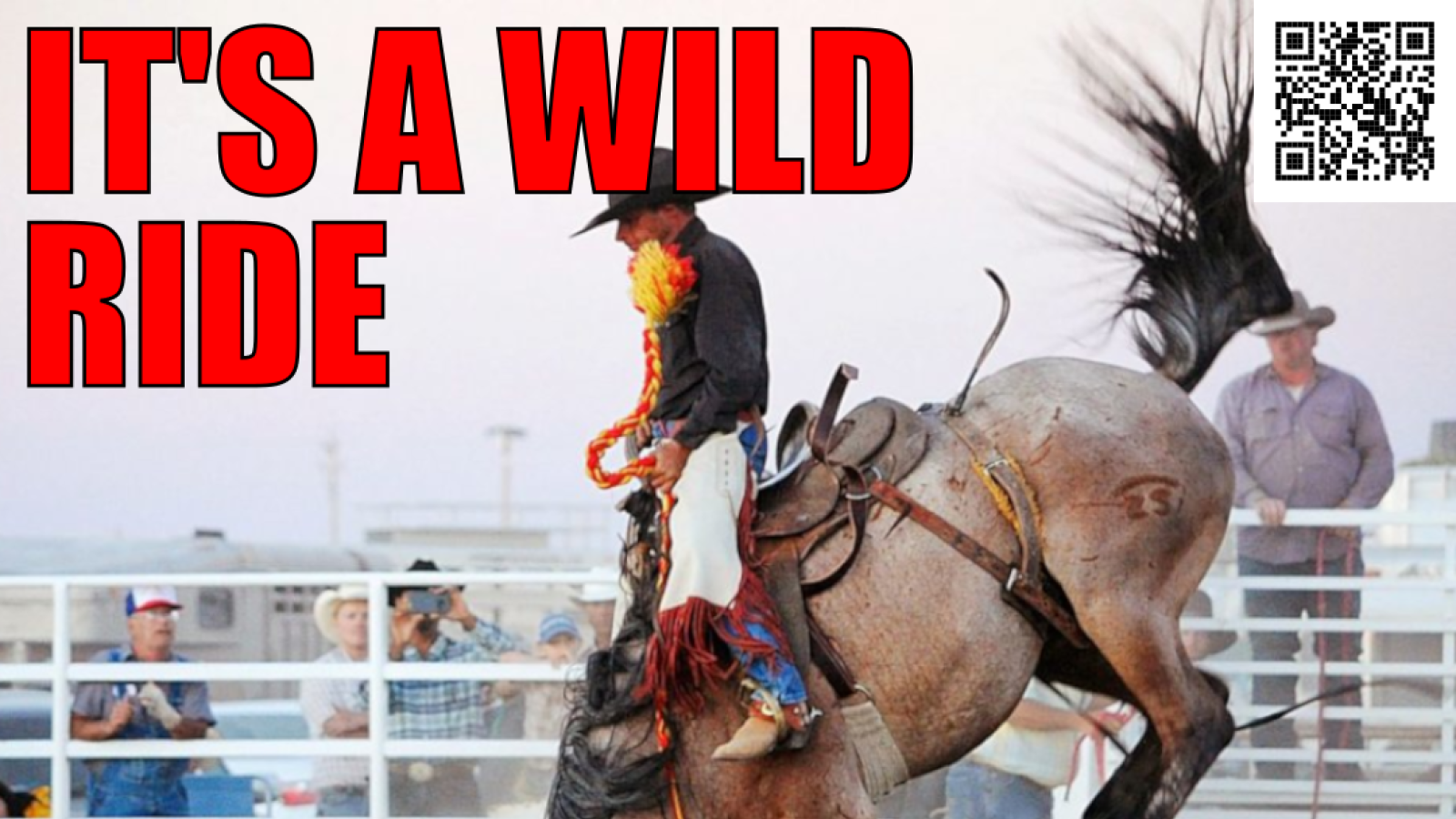 Cowboy on a bucking bronco - caption: IT'S A WILD RIDE
